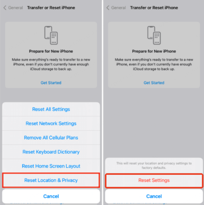 reset location setting