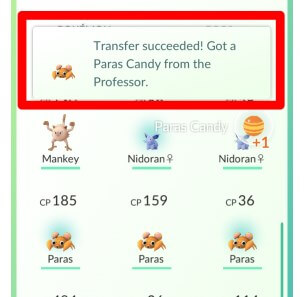 transfer Pokémon to get candy