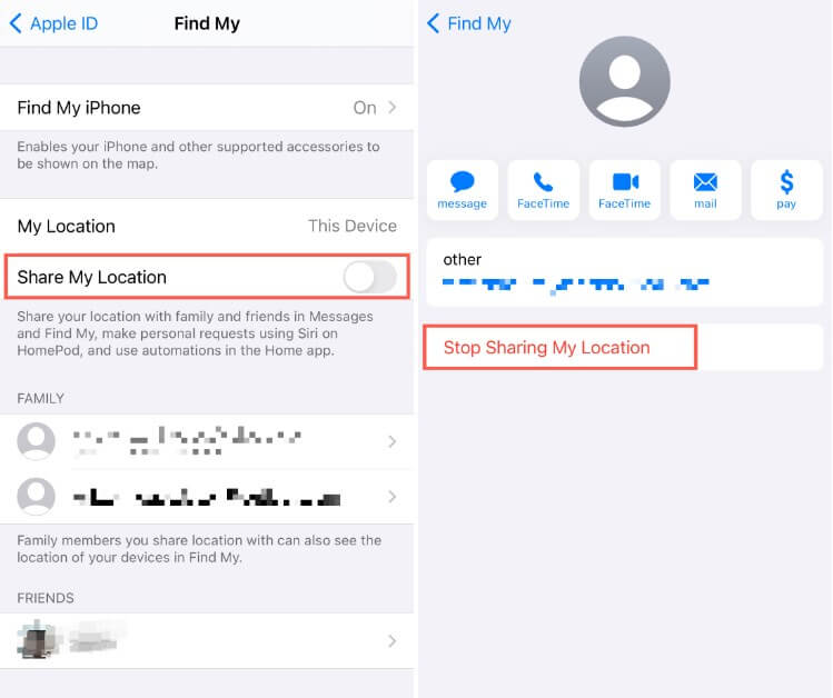 Hide Location By Turning off Location Sharing on Find My
