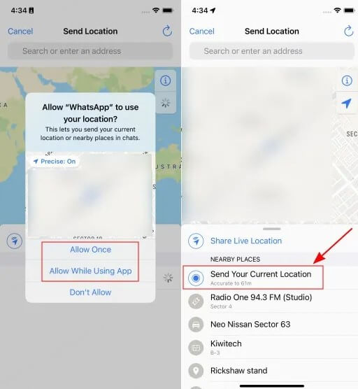 Send a Live Location on WhatsApp