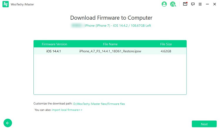 Download firmware to computer downgrade