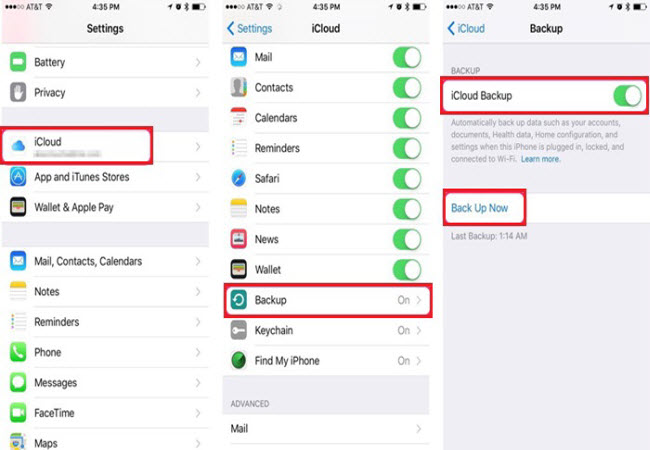 make a backup with icloud