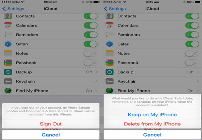 delete icloud from iphone