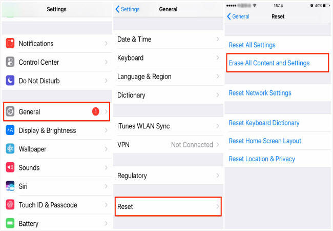  erase all content and settings