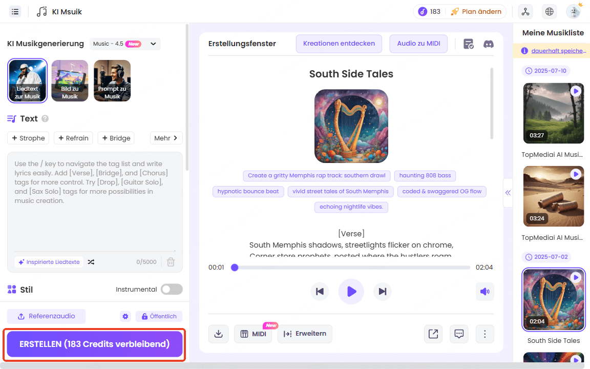 Musik mit topmediai erstellen