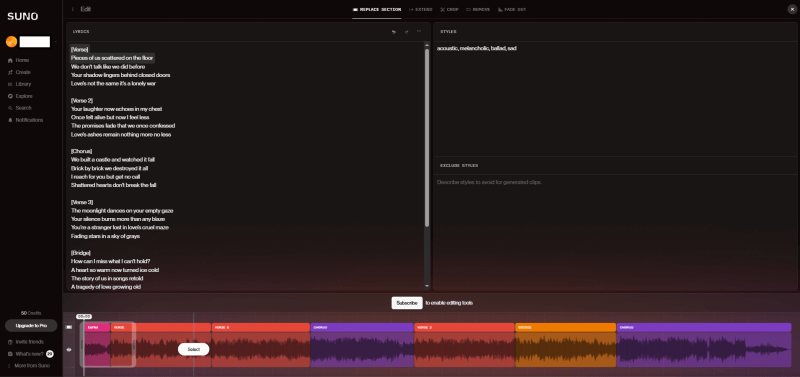 suno ai Musikgenerator Songtext ändern