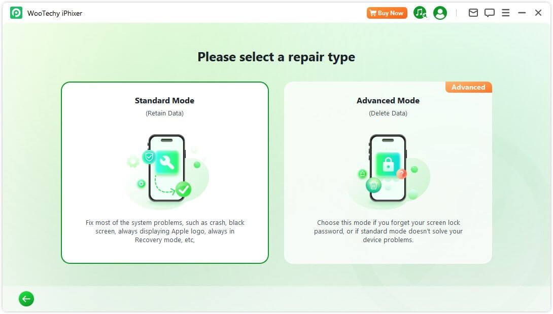 Wählen Sie den Standardmodus