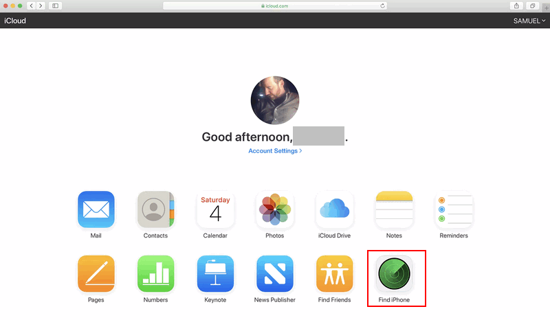 iCloud website Find iPhone