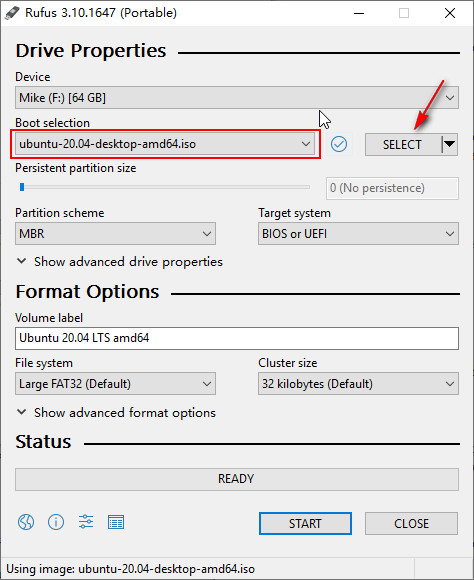 select Ubuntu iso file