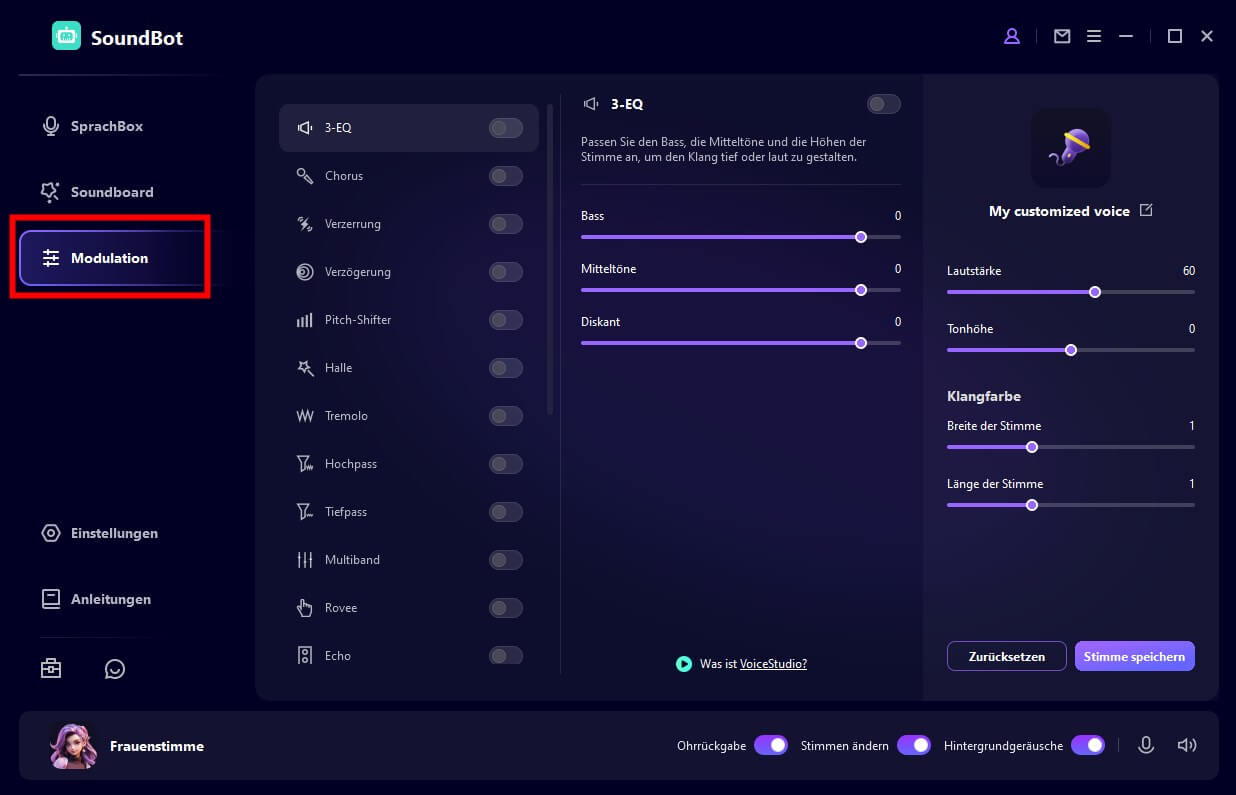 soundbot VoiceStudio-Optionen