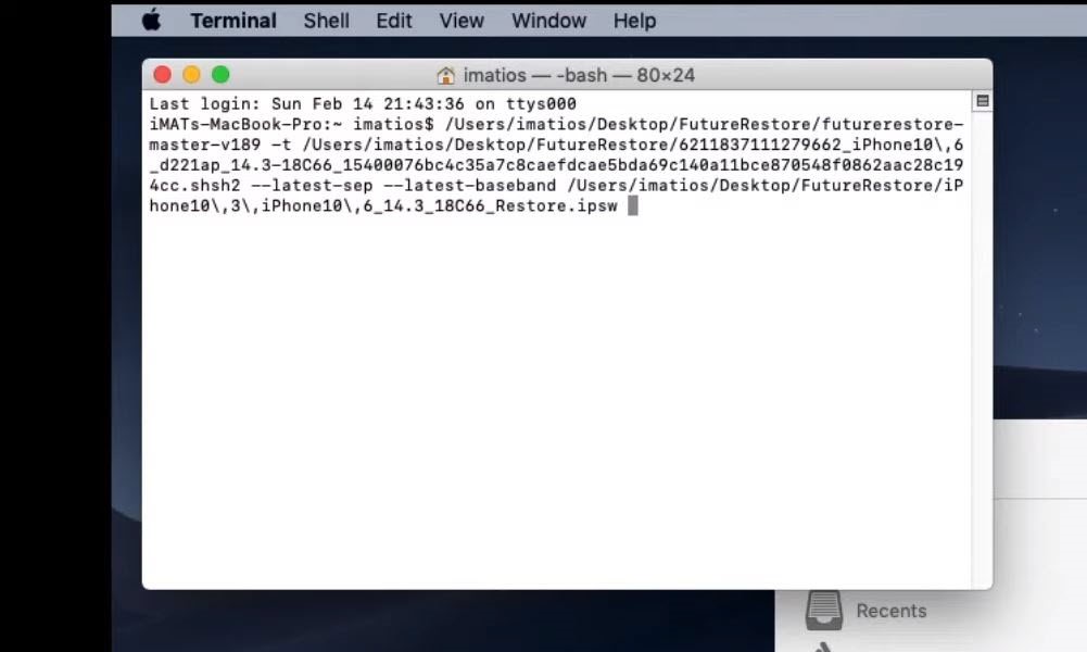 use terminal to process ipsw shsh2 futurerestore