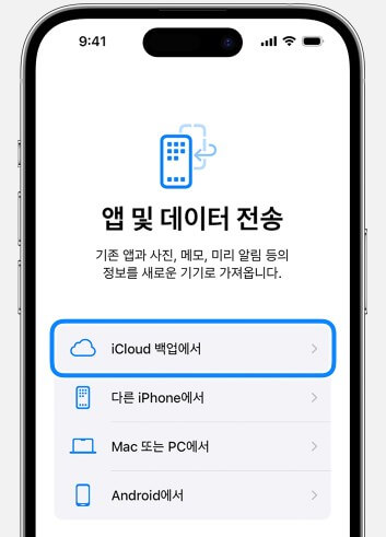 iCloud 백업 복원 선택