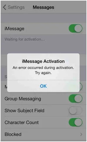 iMessage 啟用失敗 error