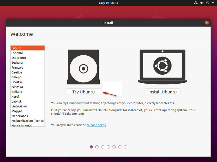 choose try ubuntu