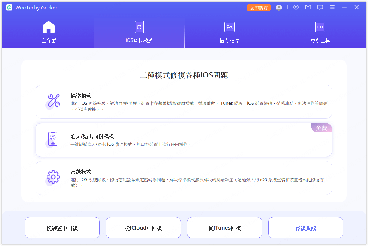 選擇進入/退出復原模式